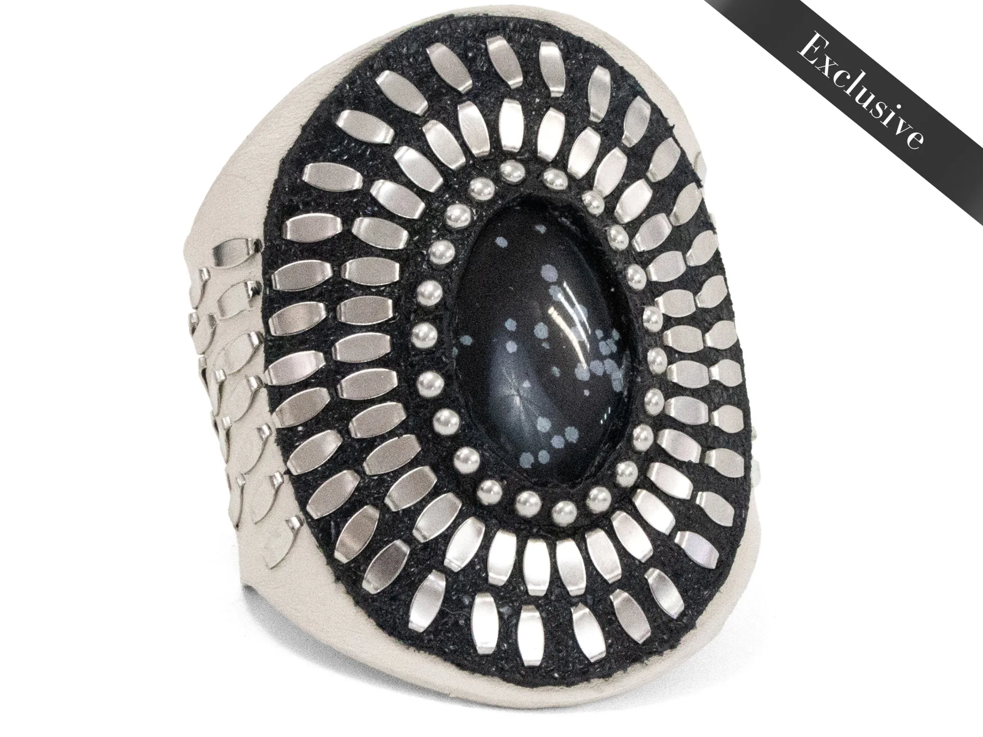 rocal_semiprecious_snowfl_0.webp Calleen Cordero Rocal Semi-precious Snowflake Obsidian Stone Cuff | Sculpted Bracelets