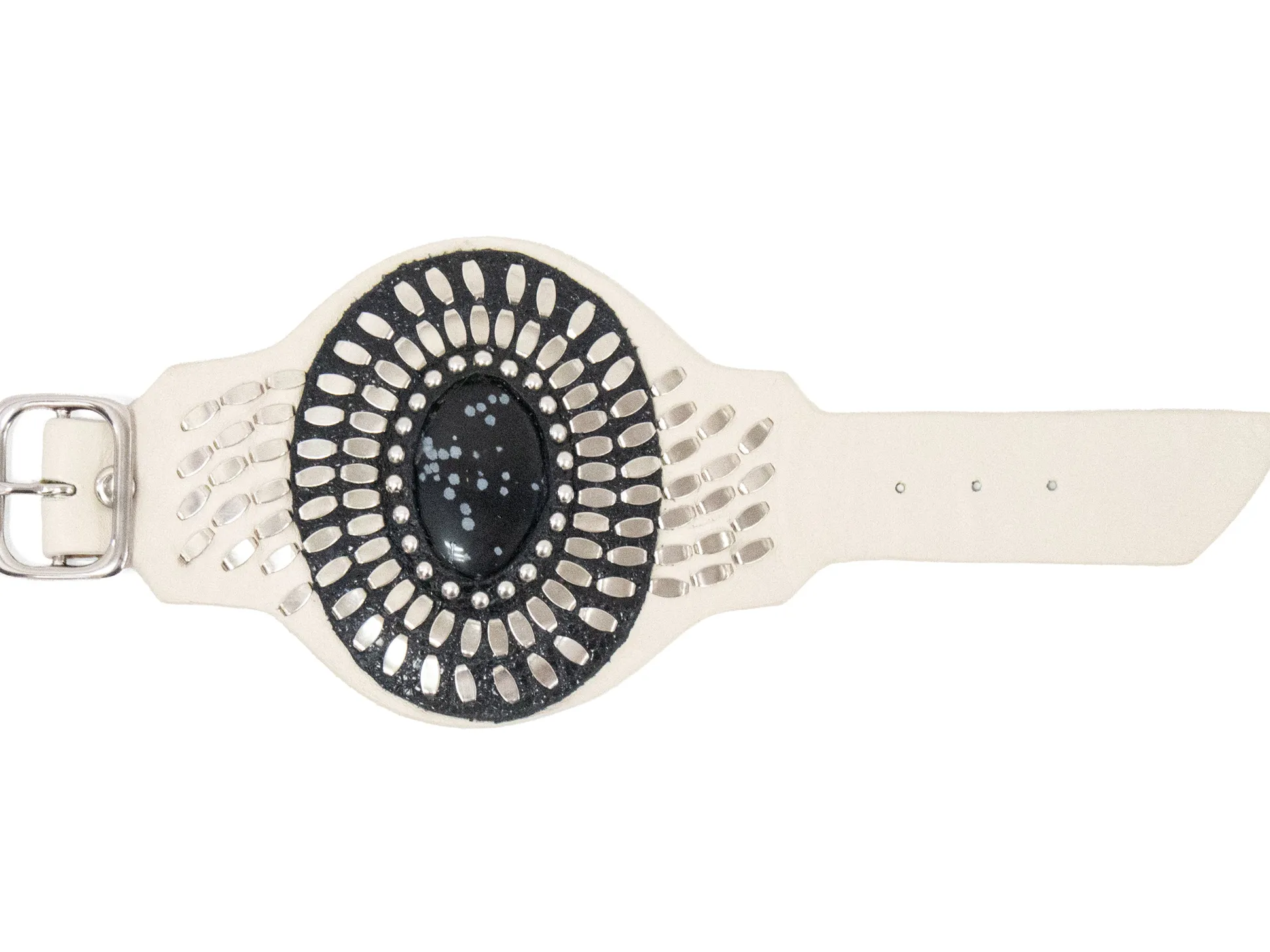 rocal_semiprecious_snowfl_1.webp Calleen Cordero Rocal Semi-precious Snowflake Obsidian Stone Cuff | Sculpted Bracelets