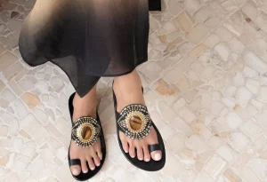 Calleen Cordero Rocal Semi-precious Tigers Eye Stone Sandal | Sandals